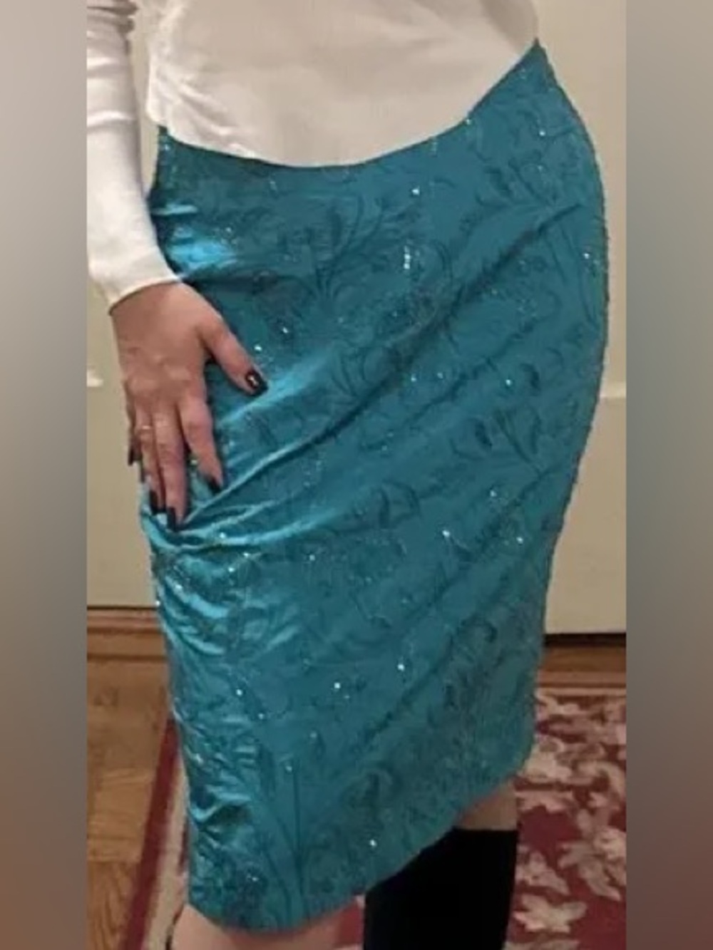 CHITA B: EVENING: SHERRIE BLOOM-PETER NOVIEL TURQUOISE BEADED SILK SKIRT SIZE 14